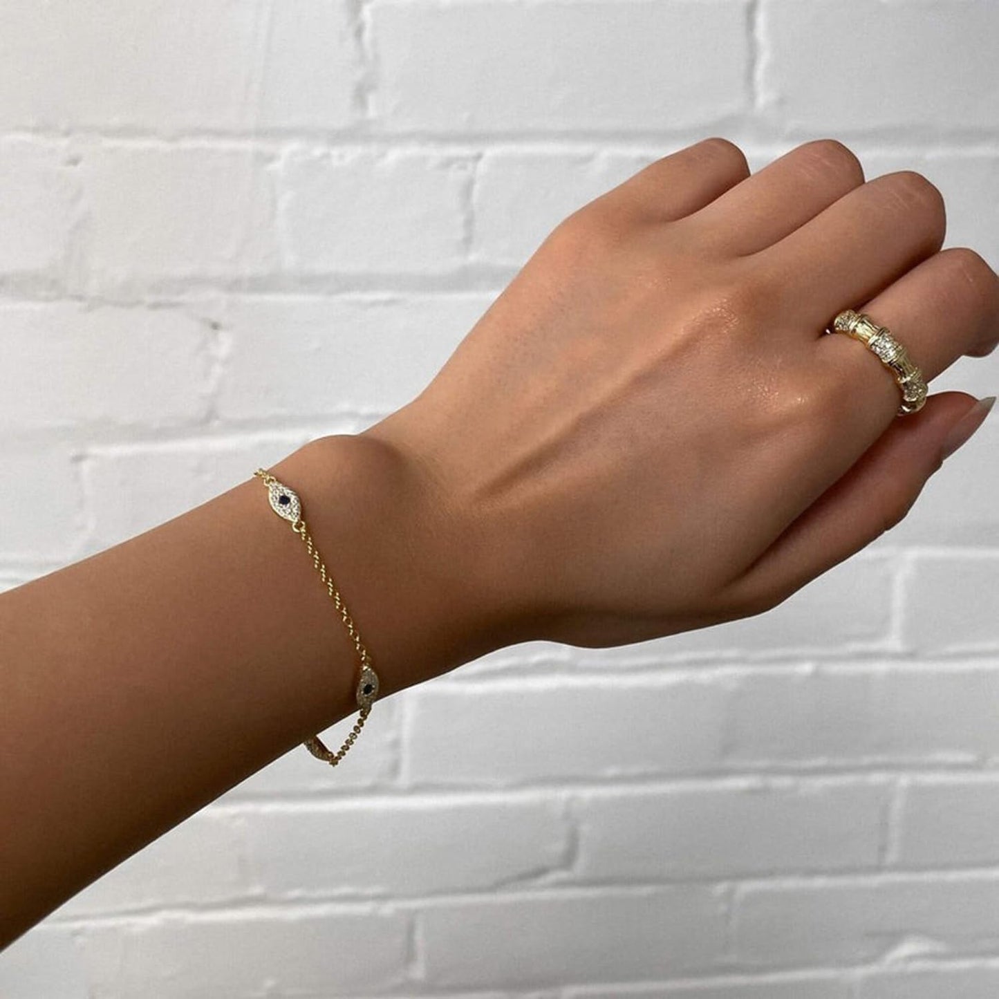 Bracelets for Women 14K Gold Silver Plated Ring Bracelet Hand Chain Dainty Evil Eye Heart Clover Daisy Cubic Zirconia