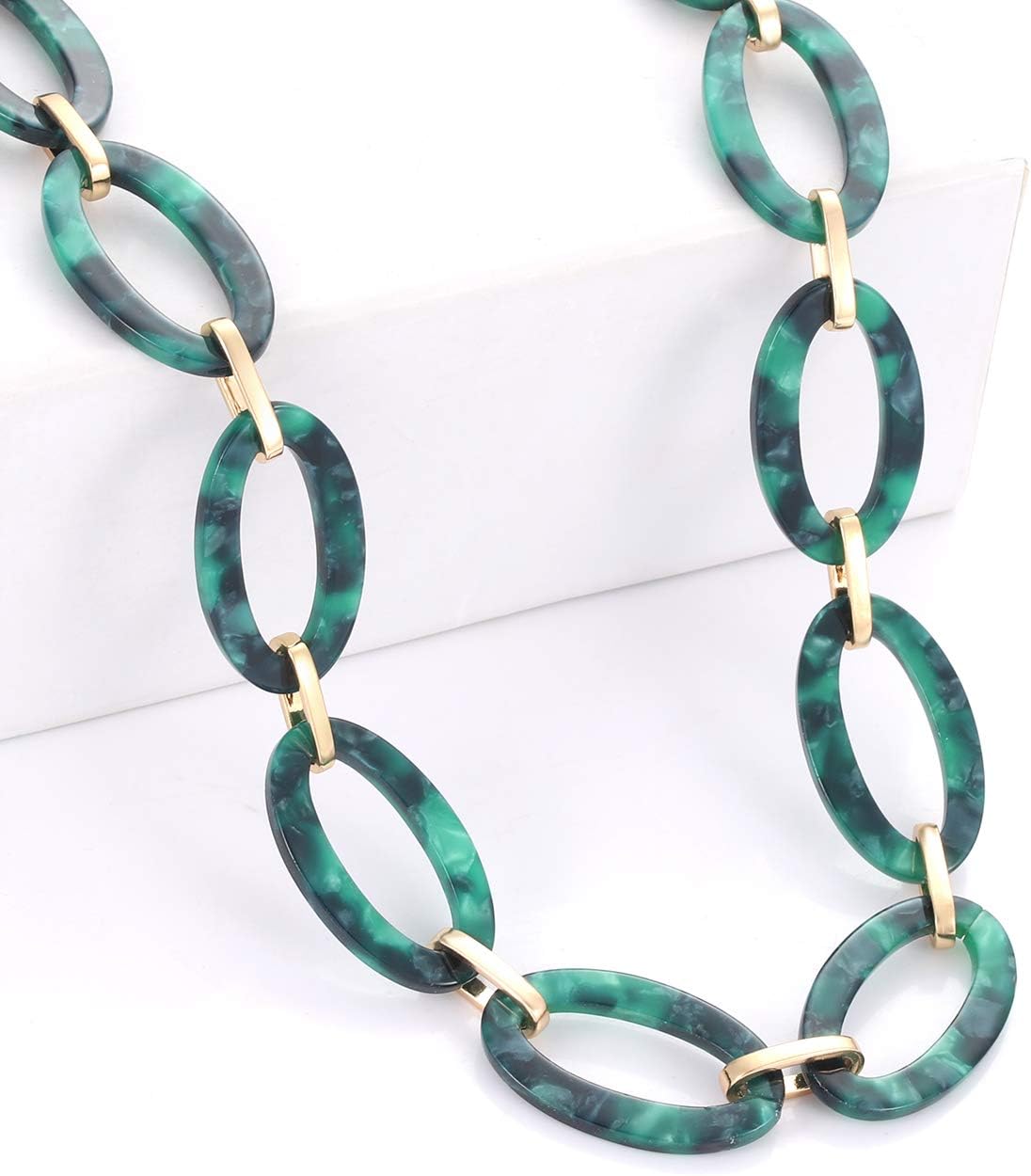 Leopard Print Necklace, Tortoise Acrylic & Metal Link Choker Collar for Women