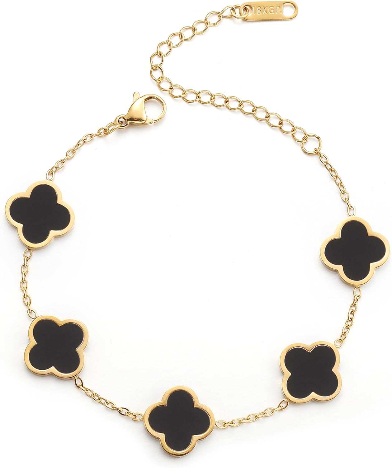 18K Gold Plated Clover Lucky Bracelet for Women White/Black/Red/Green Flower Four Leaf Link Bracelets