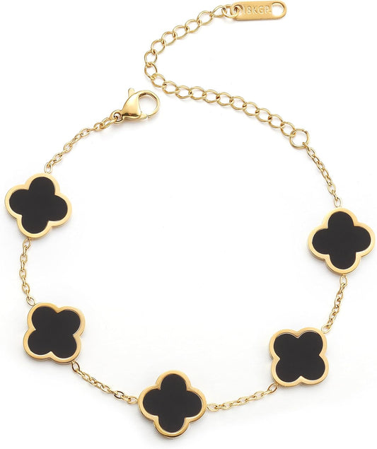 18K Gold Plated Clover Lucky Bracelet for Women White/Black/Red/Green Flower Four Leaf Link Bracelets