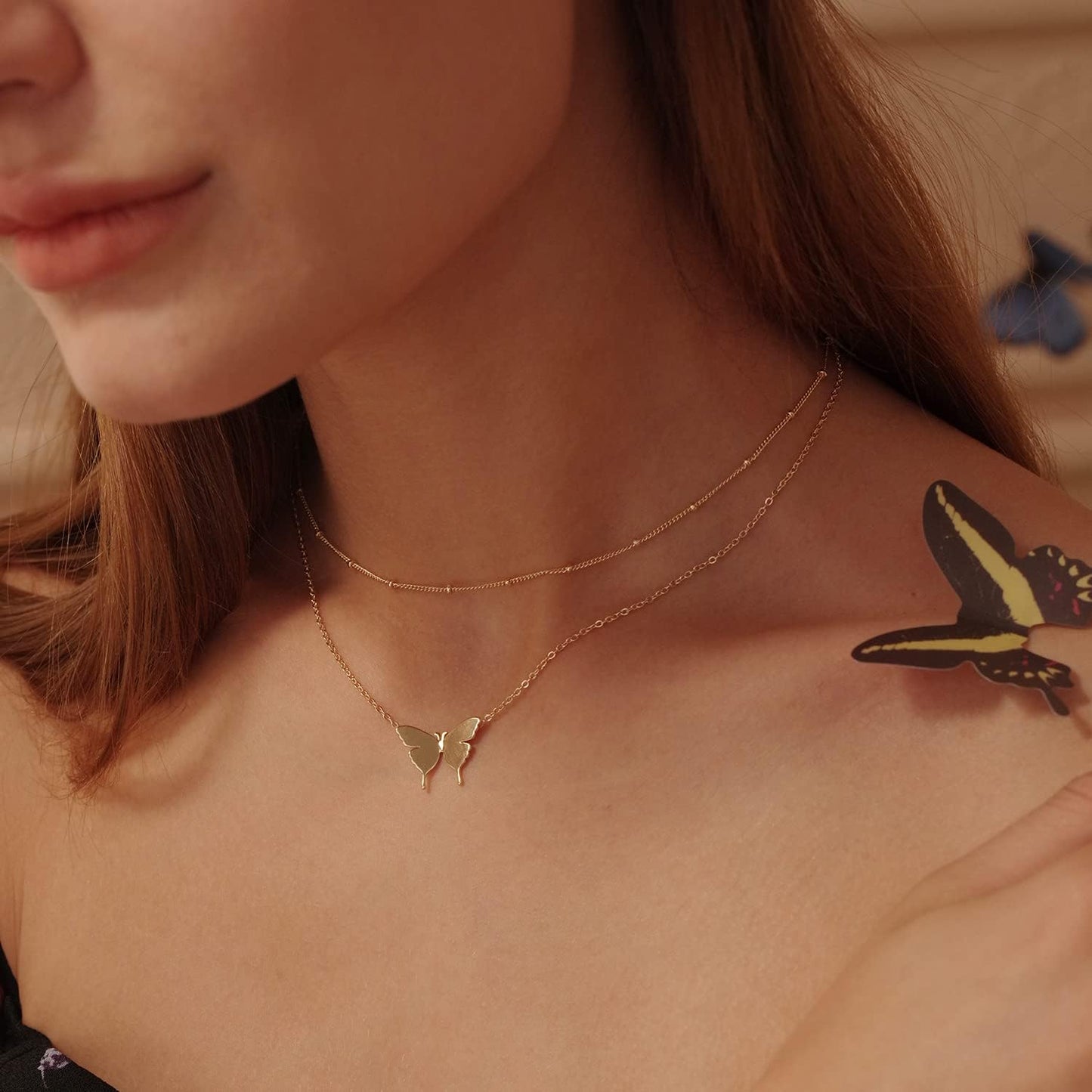 Layered Heart Necklace: 18K Gold Plated Dainty Pendant with Arrow & Bar - Handmade Boho Jewelry for Her