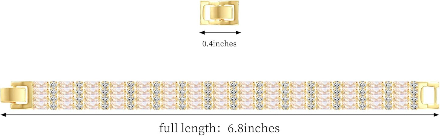 14K Gold Plated Tennis Bracelet for Women – Classic CZ Link Design, Fits 6.0"–7.2" Wrists – Stylish Sparkling Jewelry Gift