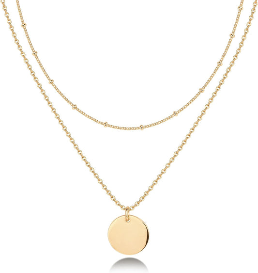 14K Gold Layered Necklace Set - 8-Charms Minimalist Pendant Jewelry Gift for Women