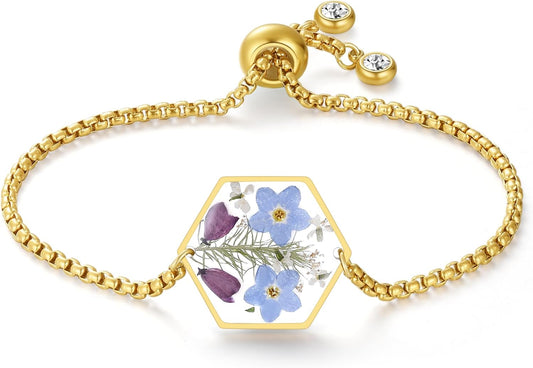 Pressed Wildflower Bracelet | Pressed Flower Bracelet | Gold/Silver Pressed Flower Jewelry | Personalized Handmade Jewelry