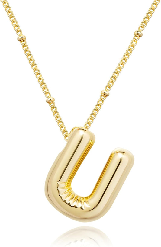 Bubble Initial Necklace; 14K Gold Plated Balloon Letter Pendant; Custom Name Jewelry; Trendy Chunky Gift for Women