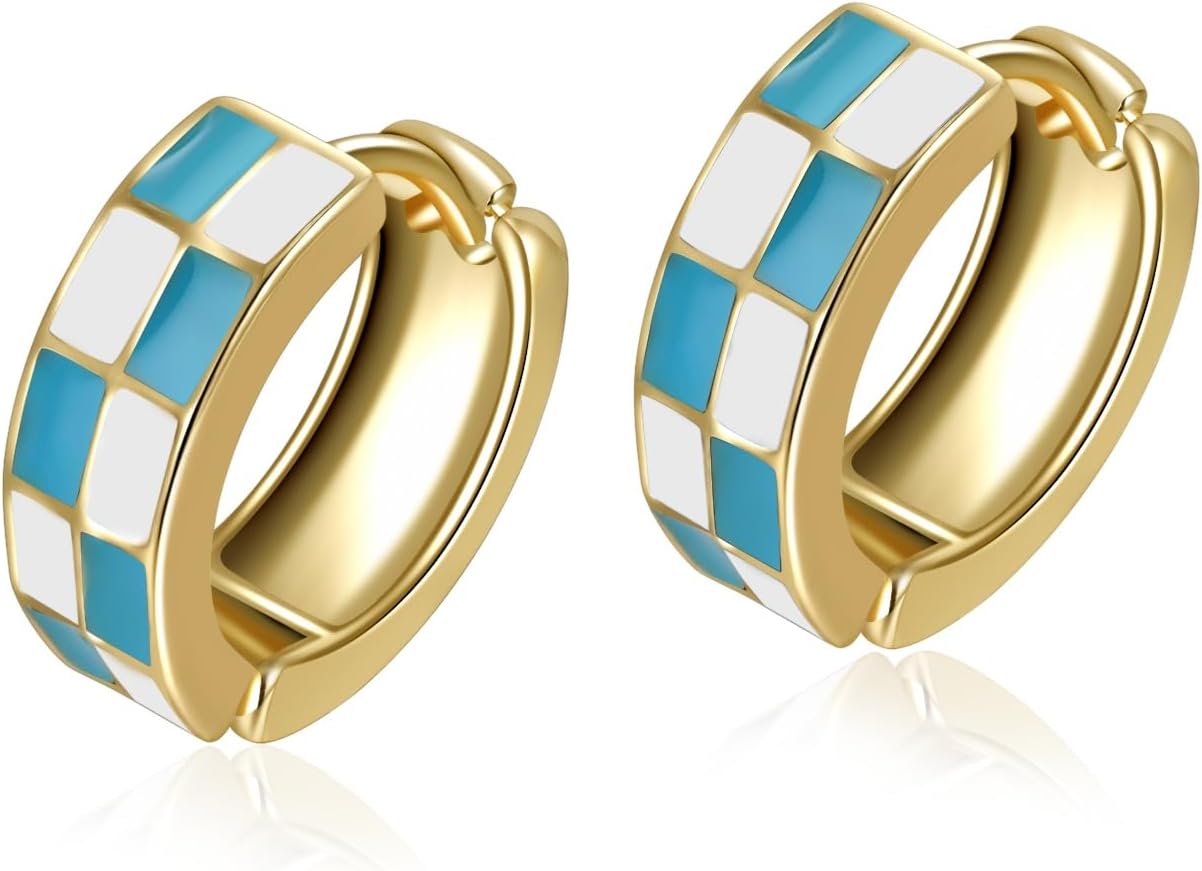 Small Hoop Cartilage Earrings Teacher Earrings for Women；White Black Enamel Hypoallergenic Hooped Gifts Gold and
