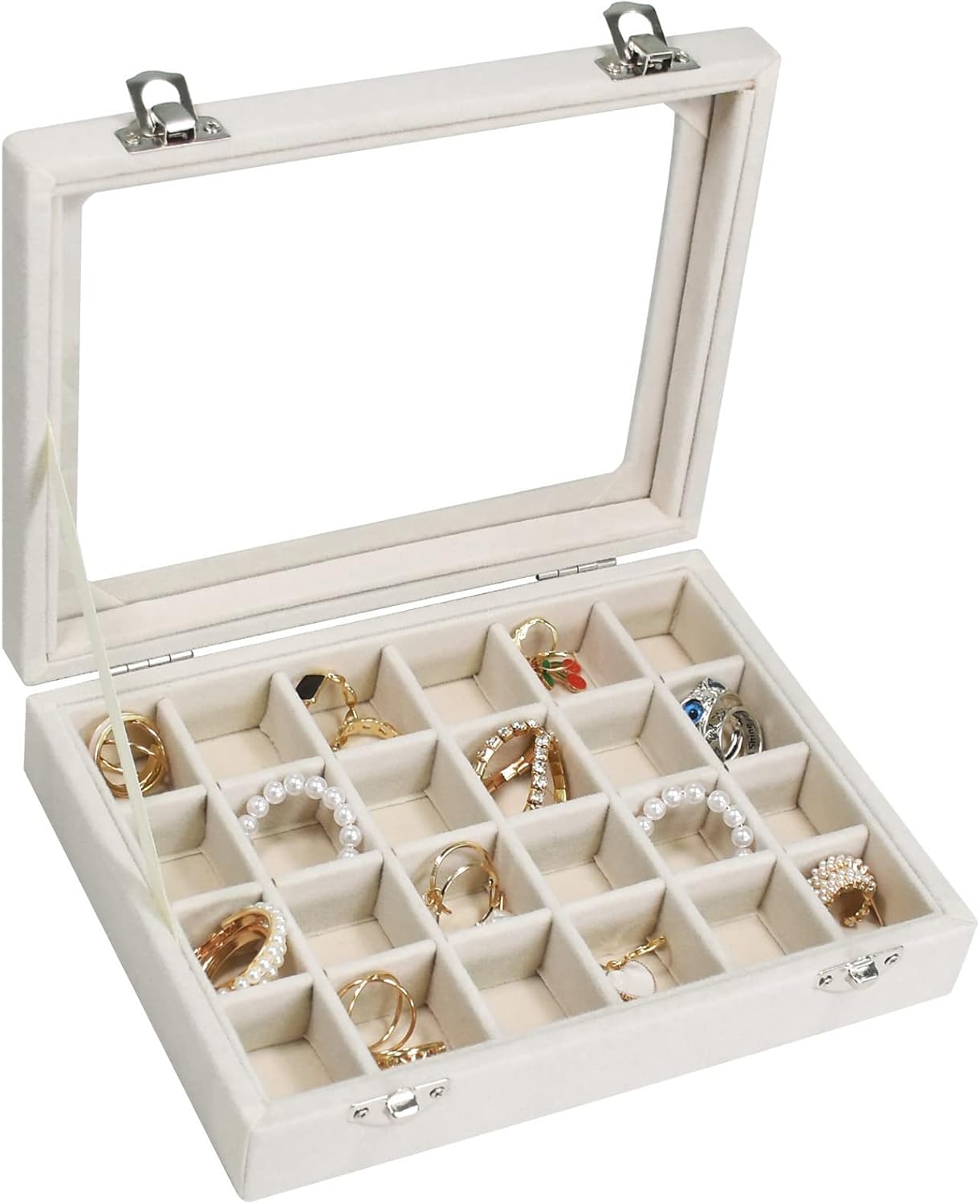 Jewelry Box 24 Grid Jewelry Ring Display Organiser Box Tray Holder Earrings Storage Case