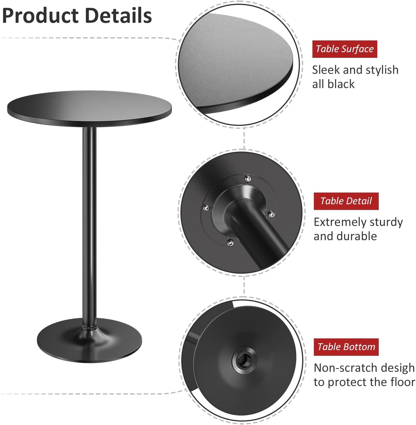 Coffee table Bistro Pub Table Round Bar Height Cocktail 23.8-Inch Top