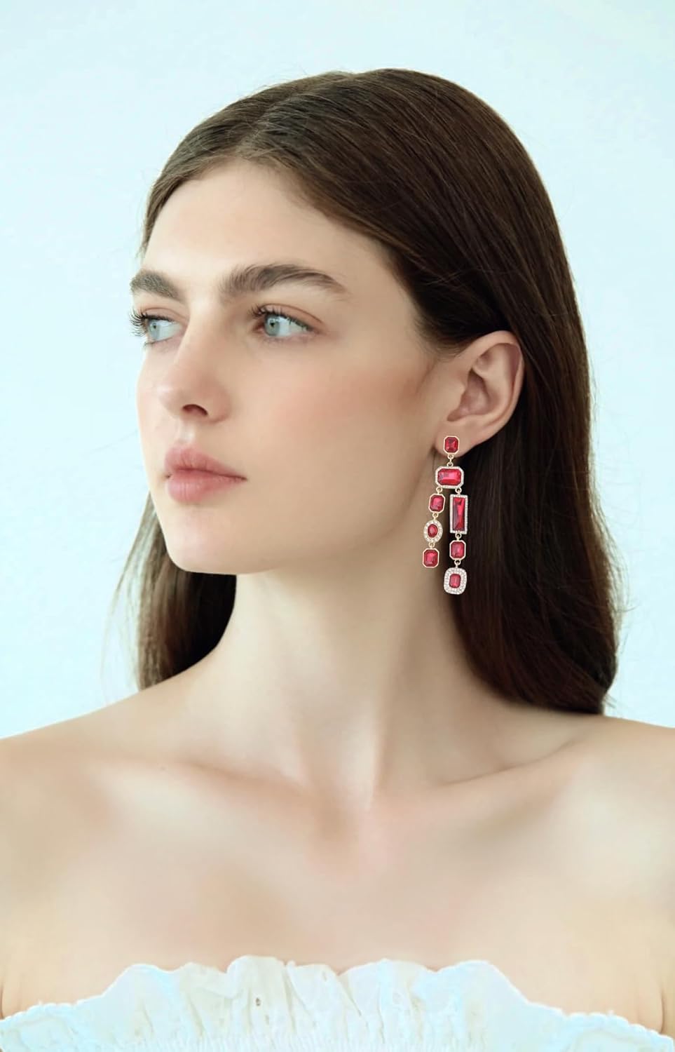 Vintage Rectangle Teardrop Chandelier Earrings, Art Deco Wedding Austrian Crystal Drop Dangle Earrings for Women Party Prom