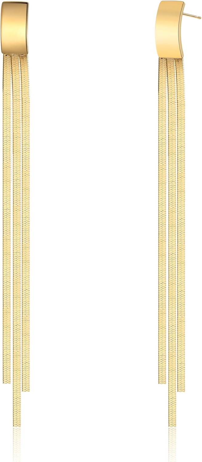 Long Tassel Dangle Drop Earrings, Silver/Gold Cz Chain Earrings for Women Fringe Geometric Bar Drop Formal Earrings