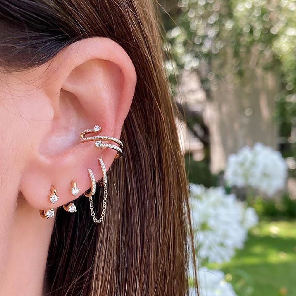 14K Gold Plated Triple Huggie Illusion Stud Earrings | Double Huggie Hoop Earrings for One Hole | Gold Hoop Earrings for Women
