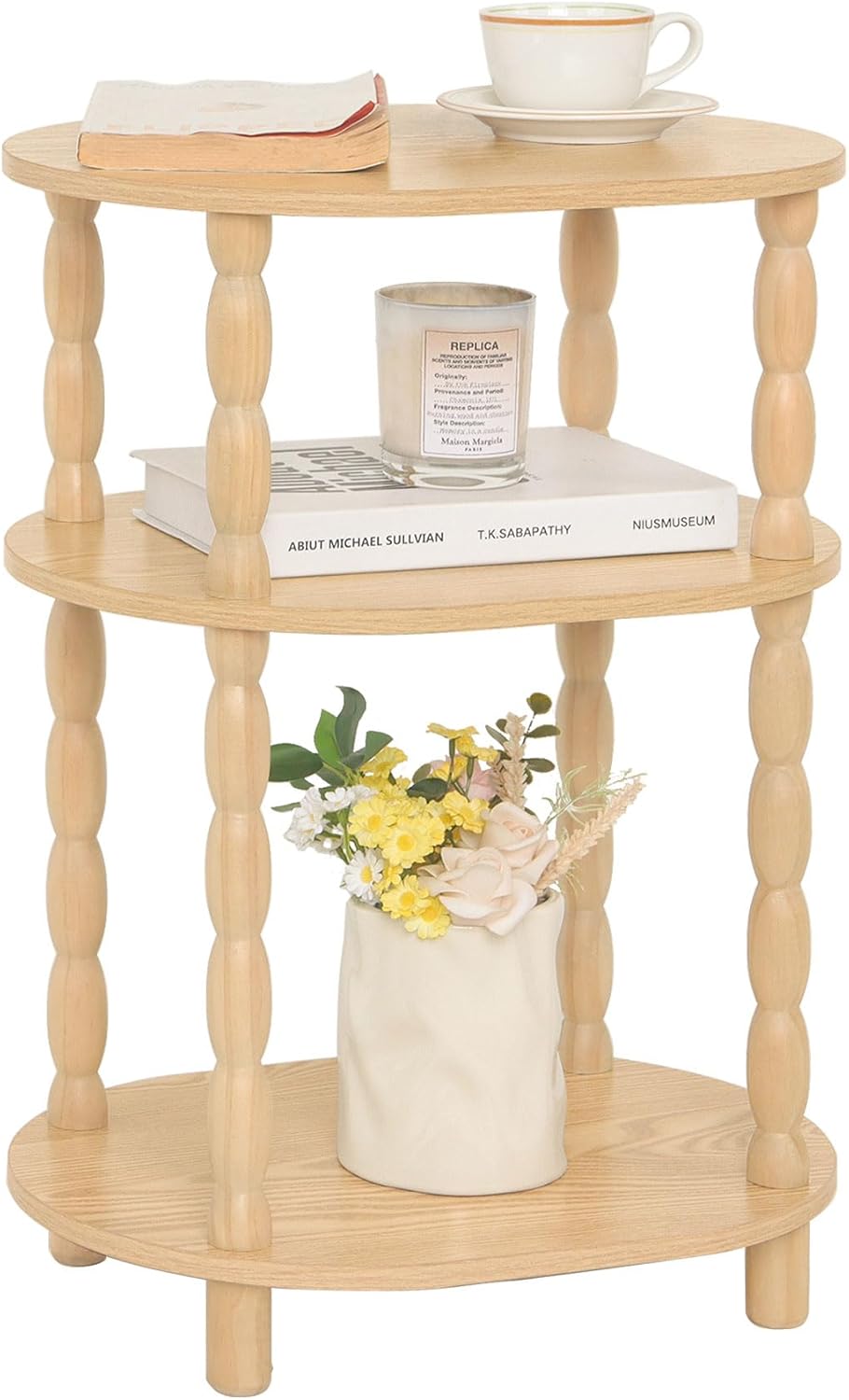 3-Tier Small Oval End Table, Modern Night Stand Wood Accent Table for Living Room