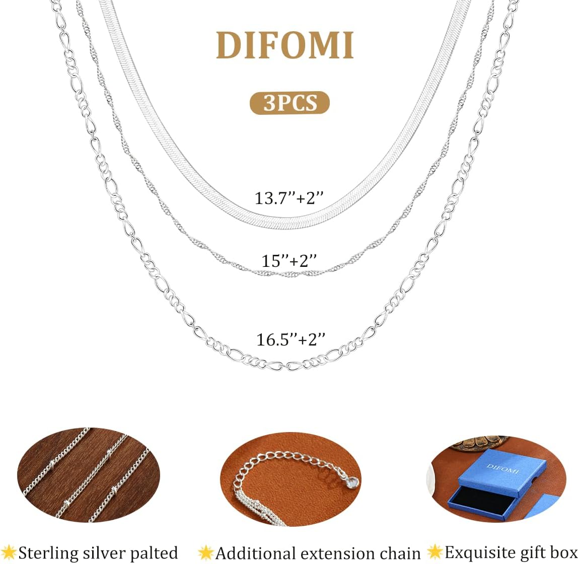 "DAINTY GOLD/SILVER LAYERED NECKLACES FOR WOMEN - 14K GOLD/STERLING SILVER PLATED PAPERCLIP CUBAN ROPE CHAIN, HYPOALLERGENIC NON-TARNISH JEWELRY GIFT"