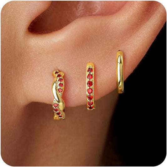 Inerney Gold Huggie Hoop Earrings Set for Women, Dainty Small Sterling Silver Earring Stacks Hypoallergenic Jewelry for Multiple Piercings