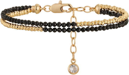 Women Beaded Bracelet Gold Double Layer Gemstone 14K Simple Dainty Handmade Chain Everyday Boho Beach Jewelry