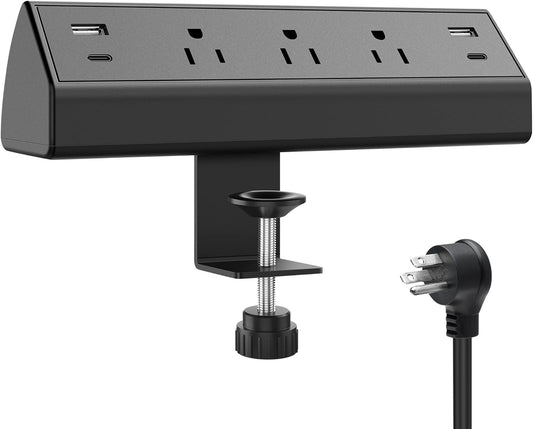 OMOMMD Desk Clamp Power Strip,40W Total Fast Charging Station,2 PD 20W USB C Ports,Desk Edge Mount Surge Protector for Home, Office,3 Outlets,Fit 1.96" Tabletop Edge,ETL Listed