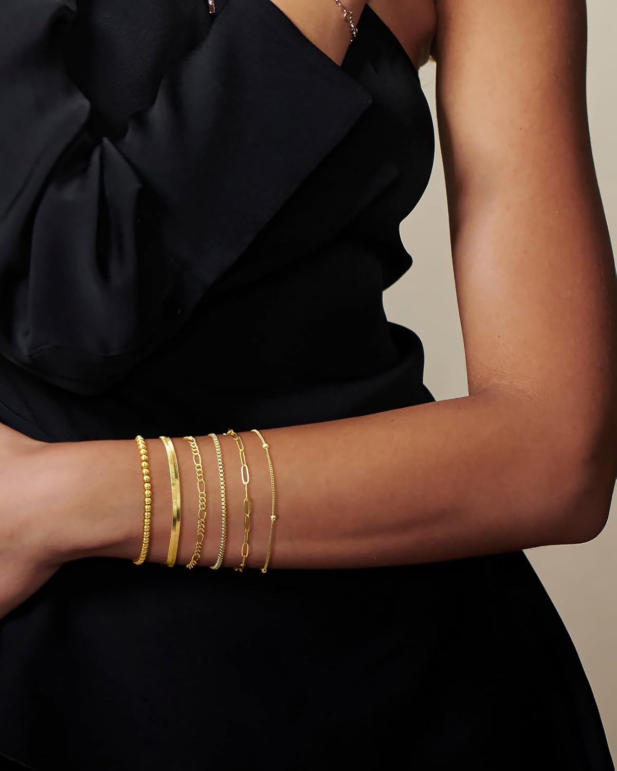 Gold Bracelets for Women Waterproof, 14K Real Gold Jewelry Sets Trendy Thin Dainty Stackable Cuban Link
