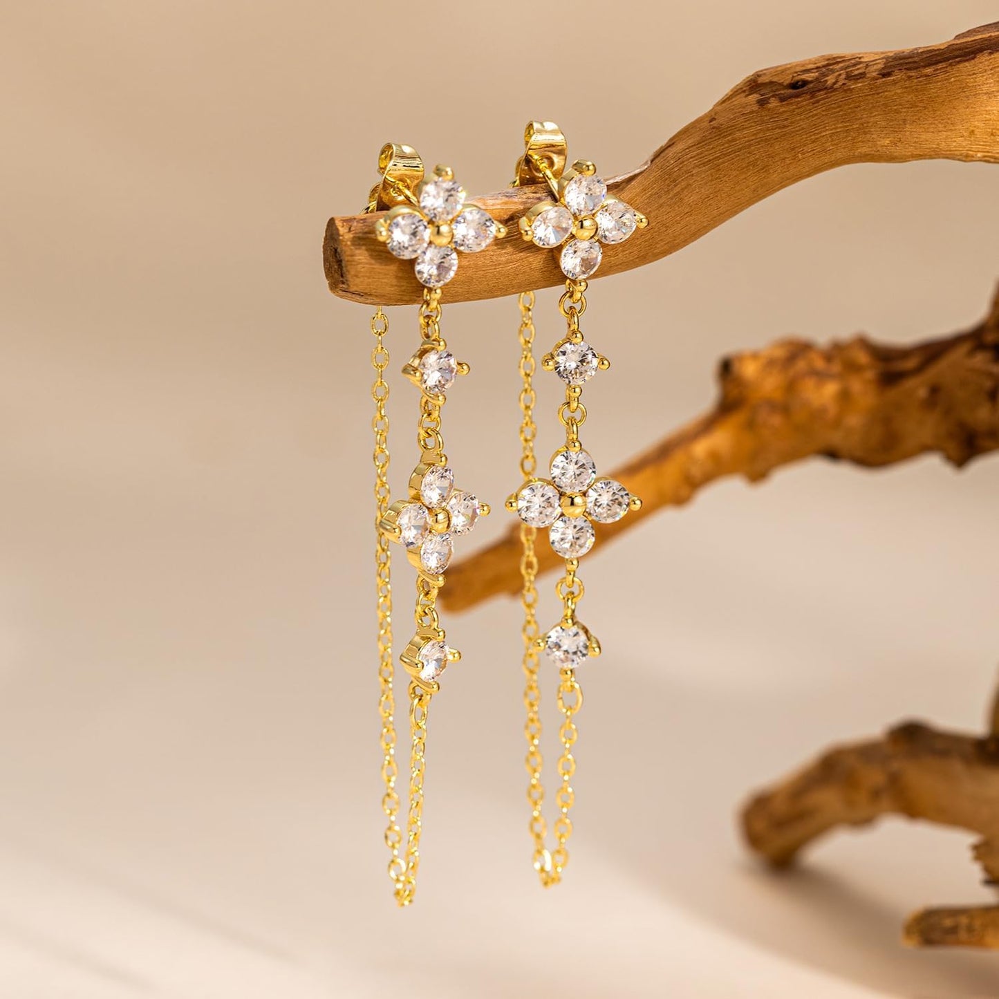 Cubic Zirconia Earrings - 14K Gold Plated Cubic Zirconia CZ Wedding Earrings for Women Bridal Bridesmaid