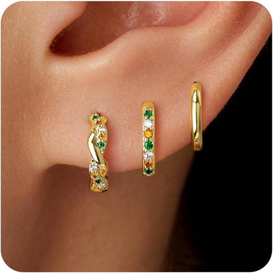 Inerney Gold Huggie Hoop Earrings Set for Women, Dainty Small Sterling Silver Earring Stacks Hypoallergenic Jewelry for Multiple Piercings