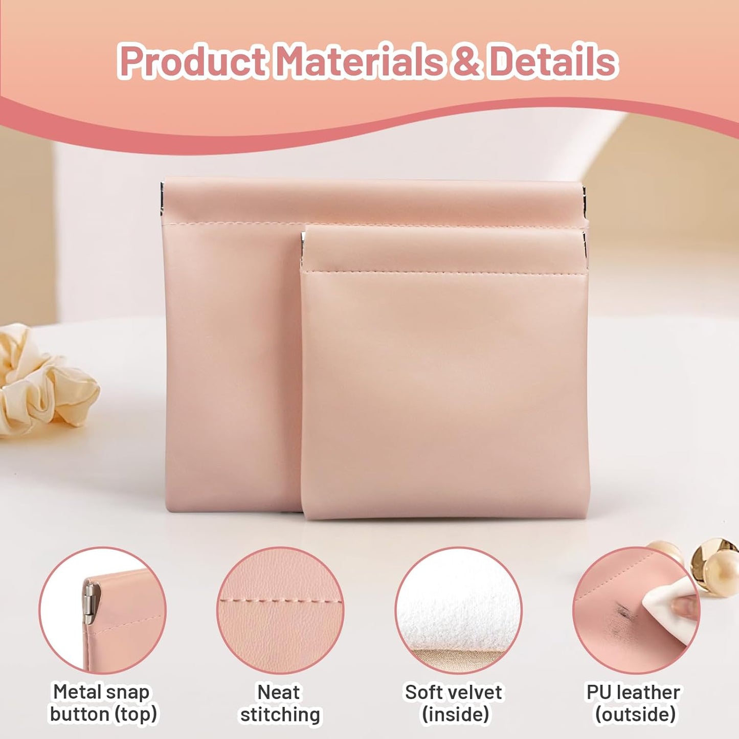 4.72″x4.72″ Small Pouches for Purse, 4count Cute Snap Closure Storages, Mini Organizer for Inside