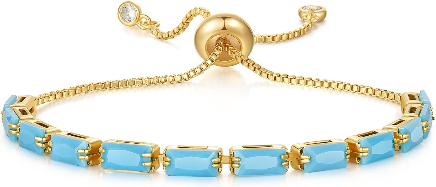 Tennis Bracelet for Women, 14K Gold Plated Cubic Zirconia Adjustable Slider Bracelets Trendy Jewelry Gift