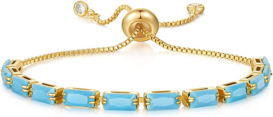 Tennis Bracelet for Women, 14K Gold Plated Cubic Zirconia Adjustable Slider Bracelets Trendy Jewelry Gift