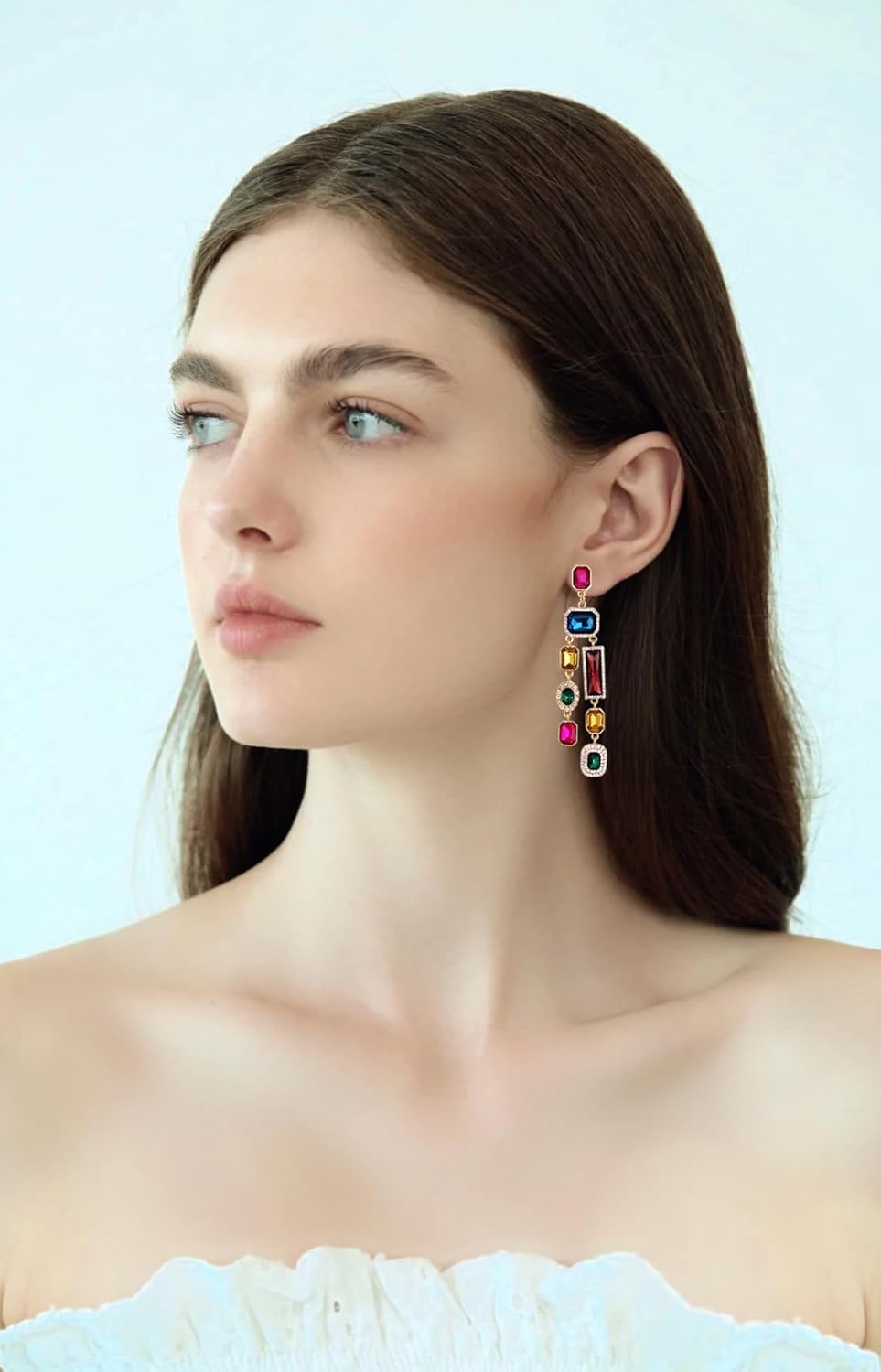 Vintage Rectangle Teardrop Chandelier Earrings, Art Deco Wedding Austrian Crystal Drop Dangle Earrings for Women Party Prom