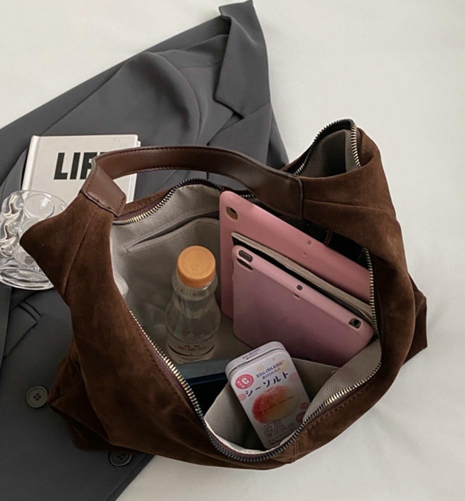 Trendy Suede Crescent Shoulder Bag Women Tote Bag Satchels Crossbody Purse Top-handle Travel Handbag