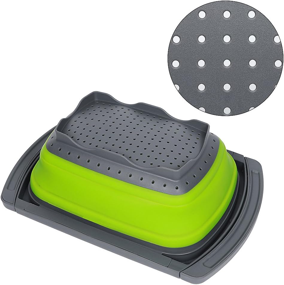 Colander collapsible, Colander Strainer Over The Sink Vegetable Fruit Strainer Basket (6 Quart) with Extendable Handles