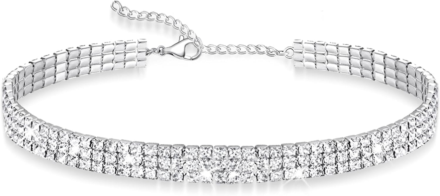 Silver Rhinestone Choker Necklace for Women, Sparkly Crystal Diamond Choker for Party Prom Wedding Jewelry Accessories
