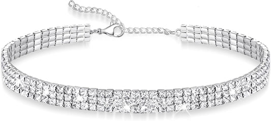 Silver Rhinestone Choker Necklace for Women, Sparkly Crystal Diamond Choker for Party Prom Wedding Jewelry Accessories
