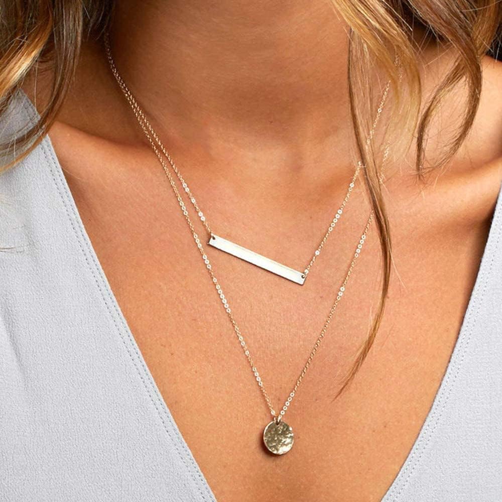 Handmade 14K Gold Plated Choker Set - Layered Y-Pendant & Disc Necklace, Adjustable