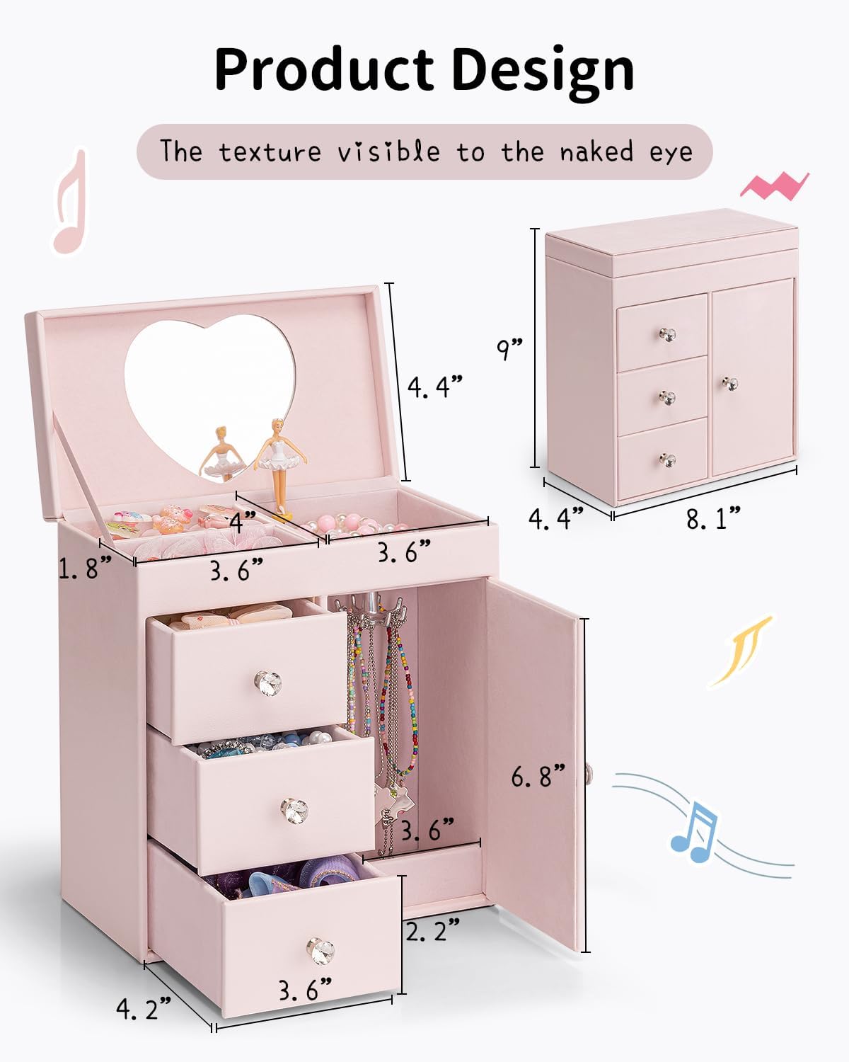 Musical Jewelry Box Girls, with Ballerina for Birthday Bedroom Decor, 4 Layer Girl Jewelry Gifts
