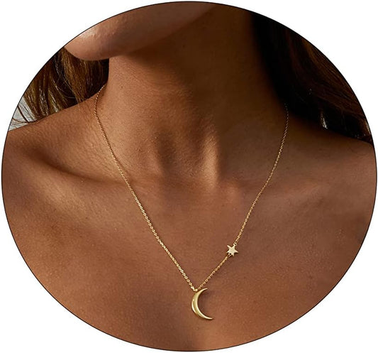 Dainty Gold Necklace: 14K Gold Plated Tiny Love/Heart/Star/CZ/Leaf Pendant for Women, Everyday Jewelry