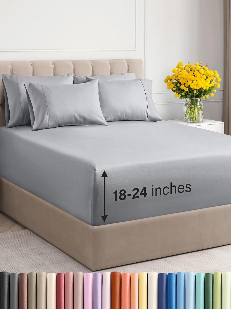 Extra Deep King Sheet Set - 6 count Breathable and Cooling Sheets Easy，Extra Deep Pockets