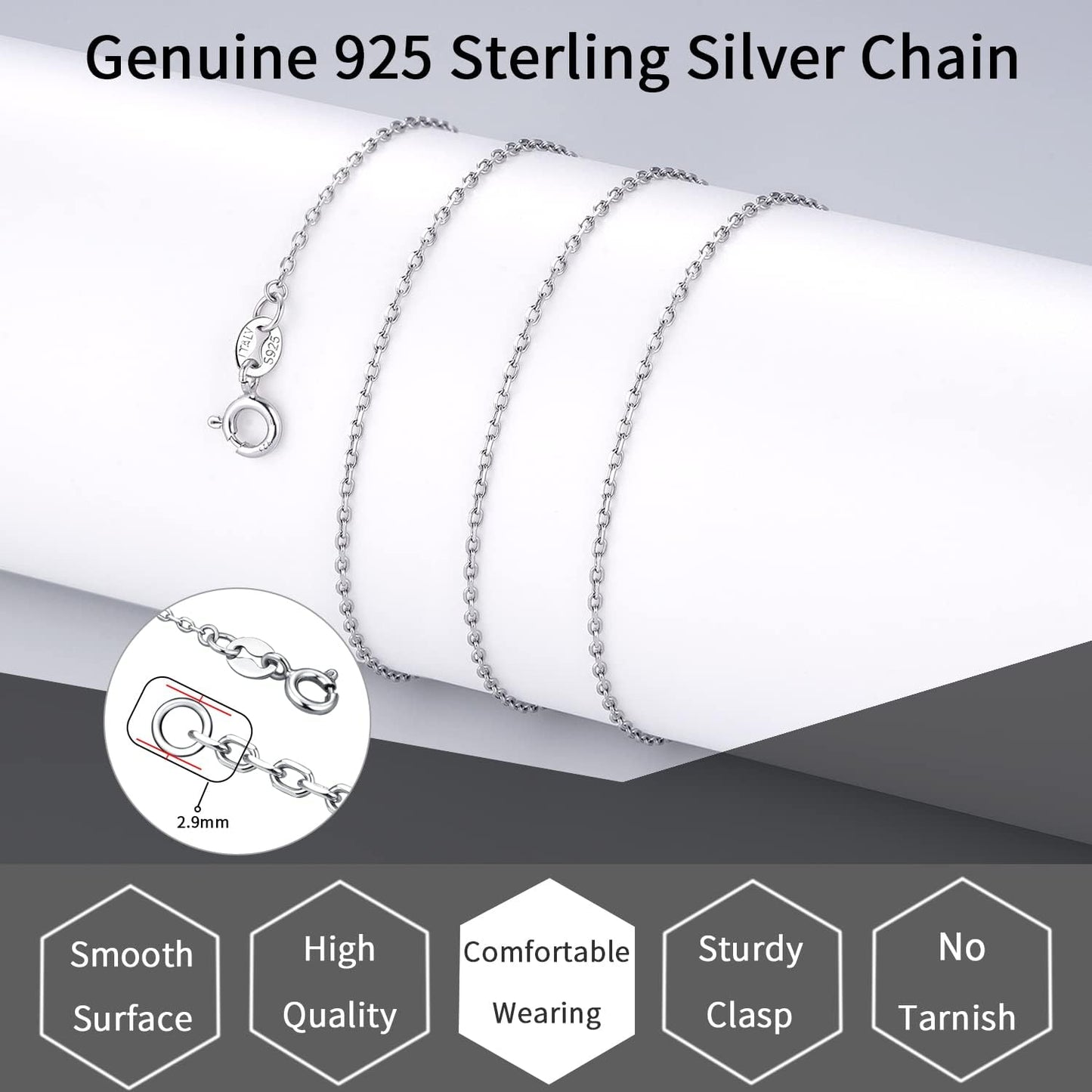 Silver Chain Necklace Chain for Women 1.1mm Cable Chain Necklace Upgraded Spring-Ring Clasp - Thin & Sturdy - Quality 18 Inch