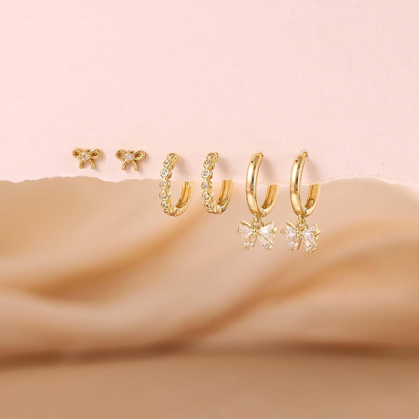 Freekiss 3 Pairs Gold Hoop Earrings Set: Dainty Stud Earrings Trendy Small 14K Gold Plated Hypoallergenic Dangle Cartilage