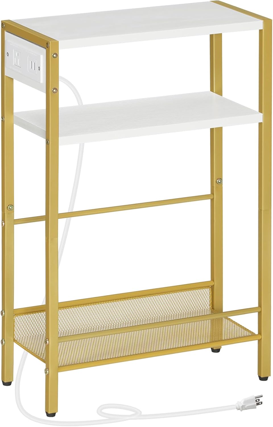 Small Narrow Side Table with Charging Station, Slim Nightstand with USB Ports Outlet