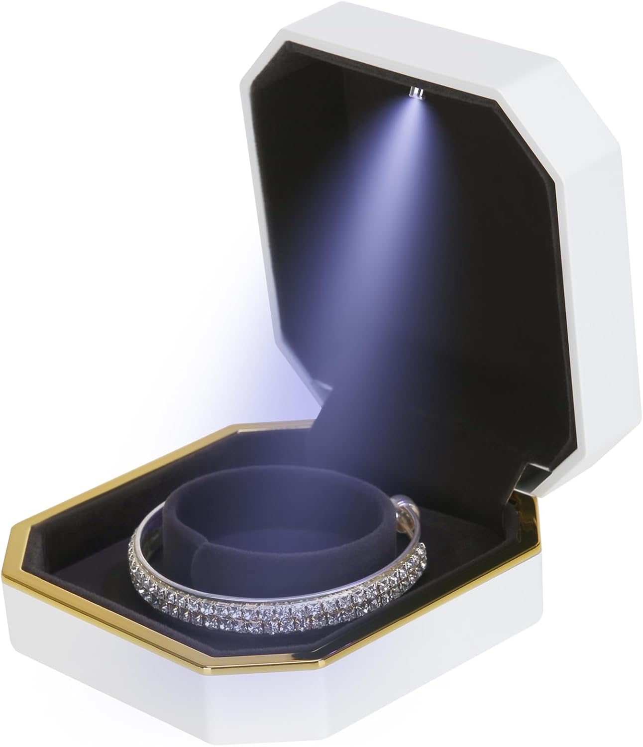 with LED Light, Small Jewelry Box for Wedding, Engagement, Proposal, Birthday and Anniversary