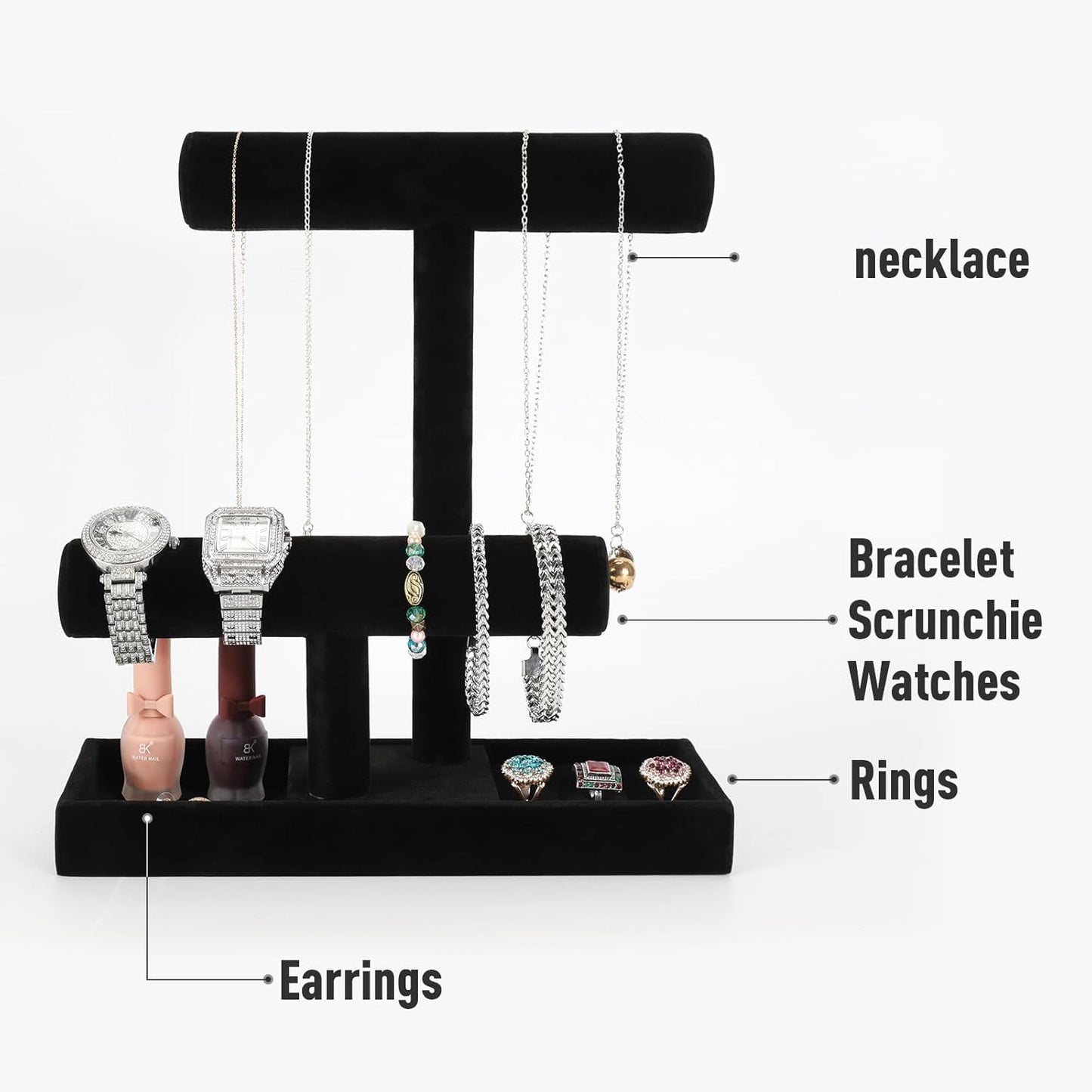 Necklace Holder,Bracelet Holder,Jewelry Organizer Stand with Earrings Rings Tray,Jewelry Holder for Scrunchie Watches