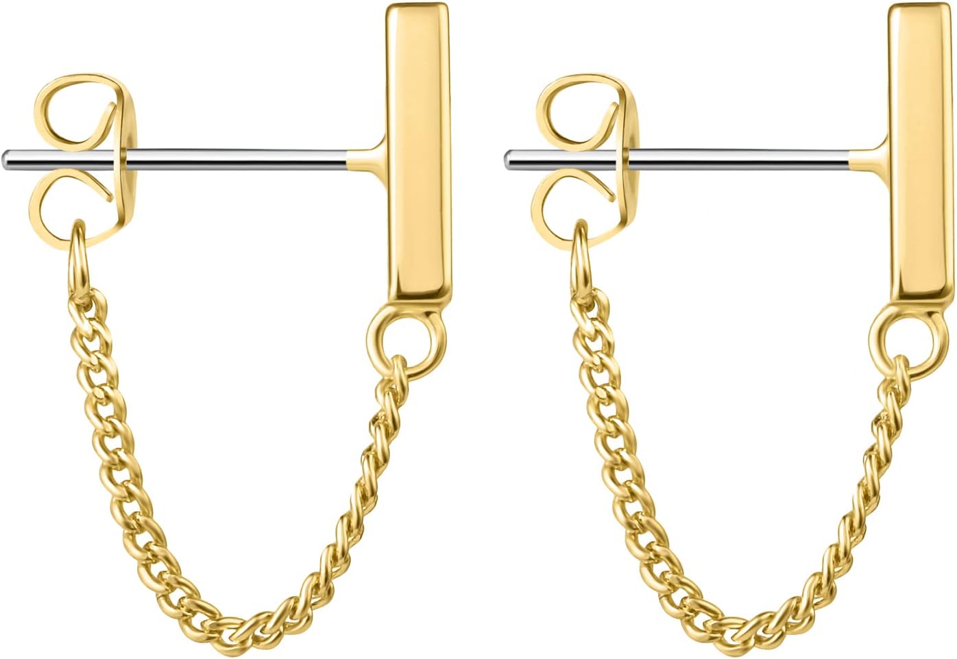 Chain Earrings for Women 18K Gold Plated Dainty Bar Drop Dangle Hypoallergenic Line Dangly Jewelry Gift for Teen Girls