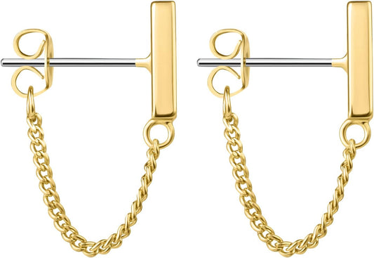 Chain Earrings for Women 18K Gold Plated Dainty Bar Drop Dangle Hypoallergenic Line Dangly Jewelry Gift for Teen Girls