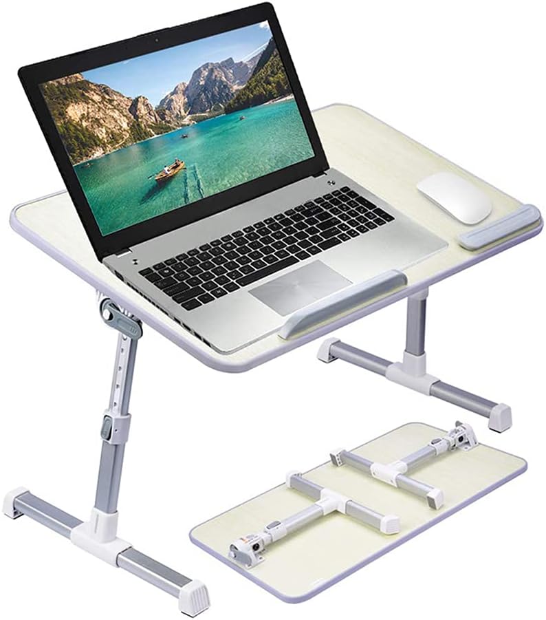 OMOMMD Portable Foldable Adjustable Laptop Stand Tray Table Lap Desk for Bed and Couch, Fits up to 17-Inch Laptop, 12"x20", Cream