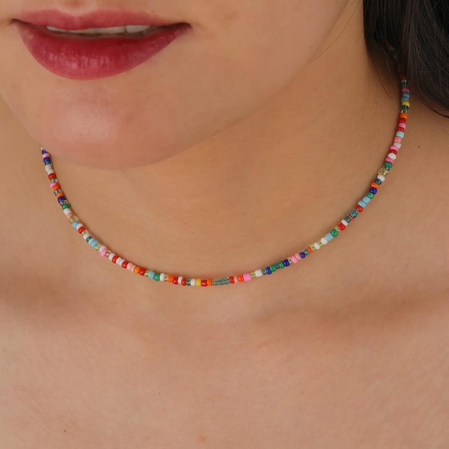 Colorful Beaded Necklace - Freshwater Pearl & Evil Eye Pendant, Stainless Steel 18K Gold Plated Y2K Trendy Jewelry for Women & Teen Girls