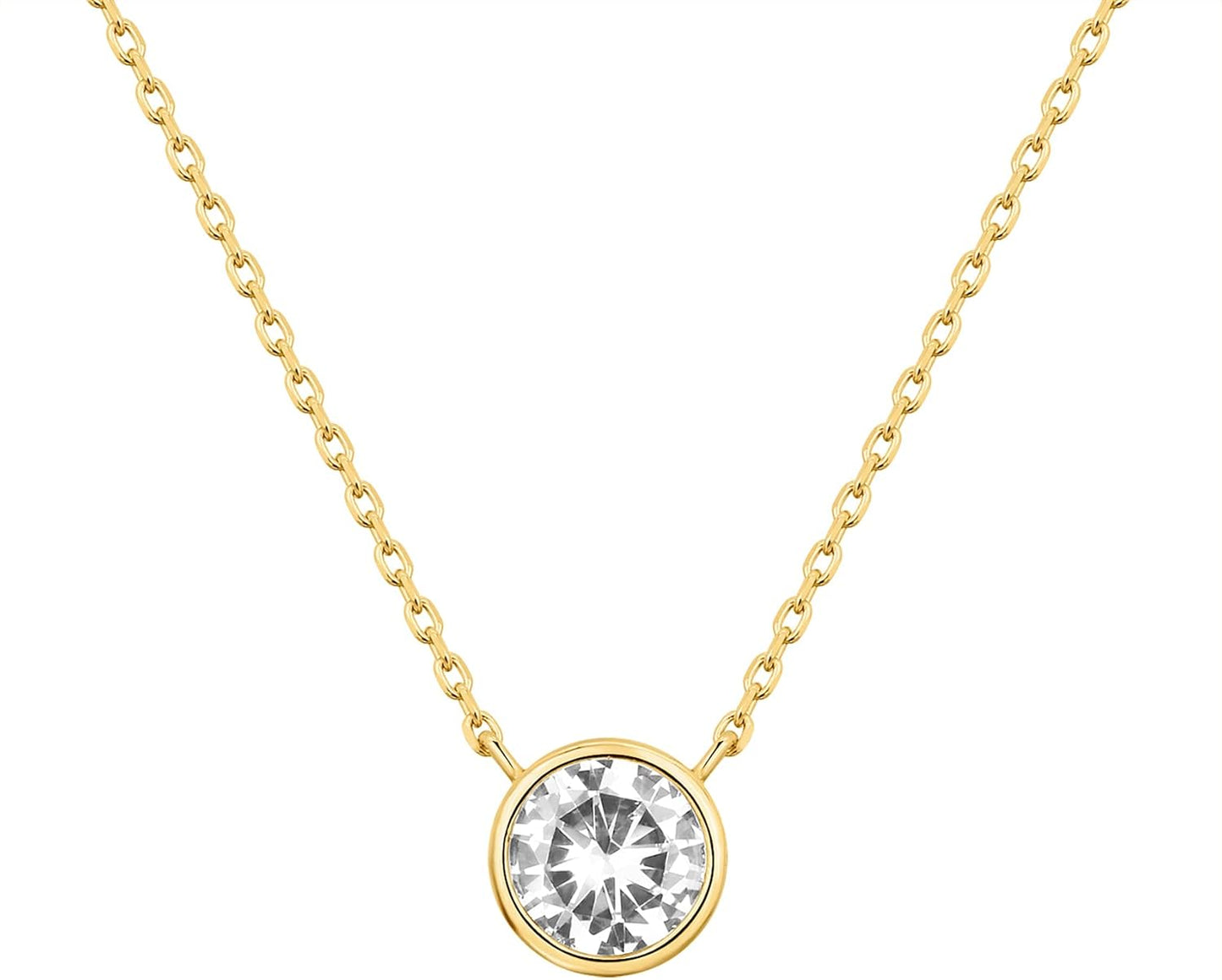 14K Gold Circle Pendant Necklace - Solitaire CZ with Halo Setting