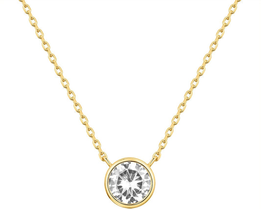 14K Gold Circle Pendant Necklace - Solitaire CZ with Halo Setting