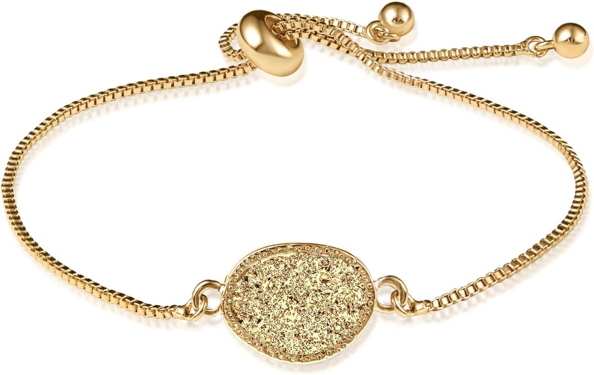Humble Chic NY Simulated Druzy Chain Bracelet for Women - Boho Stackable Adjustable Bolo Slider Bracelet