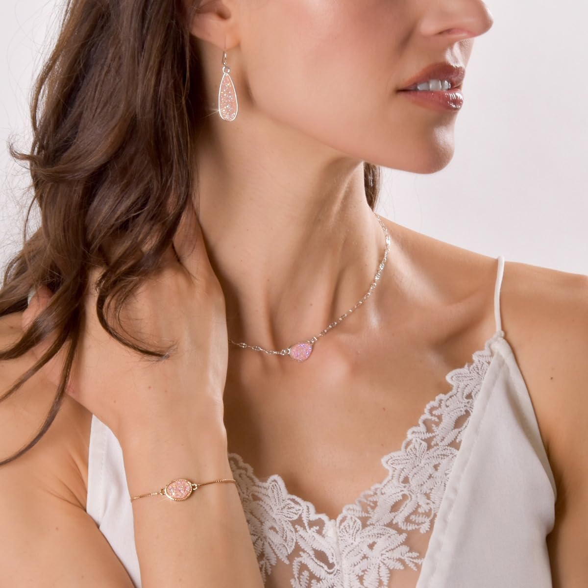 Humble Chic NY Simulated Druzy Chain Bracelet for Women - Boho Stackable Adjustable Bolo Slider Bracelet