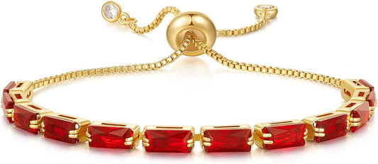 Tennis Bracelet for Women, 14K Gold Plated Cubic Zirconia Adjustable Slider Bracelets Trendy Jewelry Gift