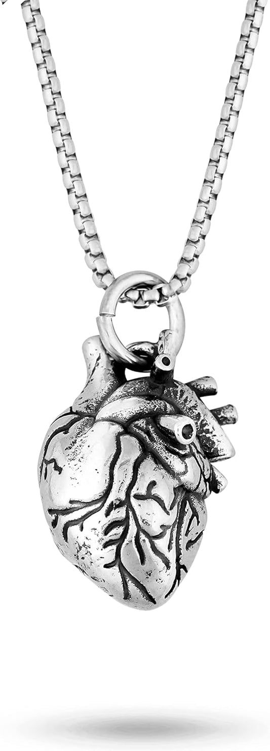 Gothic Anatomical Heart Necklace - 22.8" Stainless Steel Jewelry for Halloween & Holidays